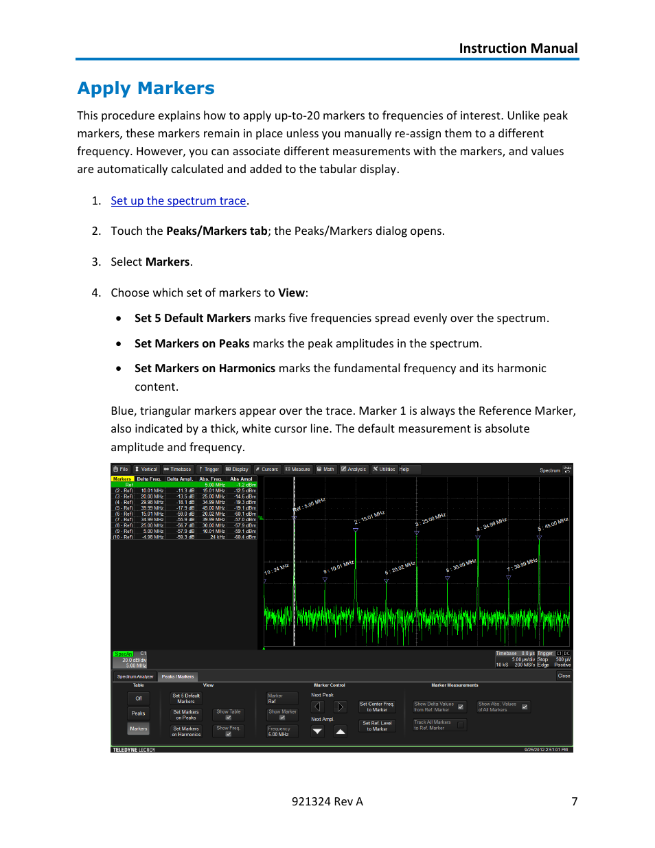 Apply markers | Teledyne LeCroy Spectrum Analyzer User Manual | Page 9 / 14