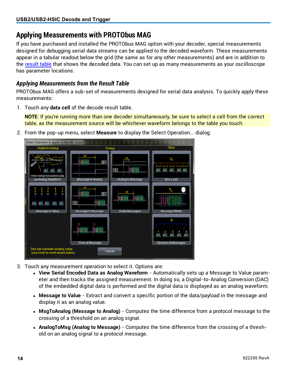 Applying measurements with protobus mag, Measuring, Applying measurements from the result table | Teledyne LeCroy USB2-HSIC Decoder User Manual | Page 16 / 24