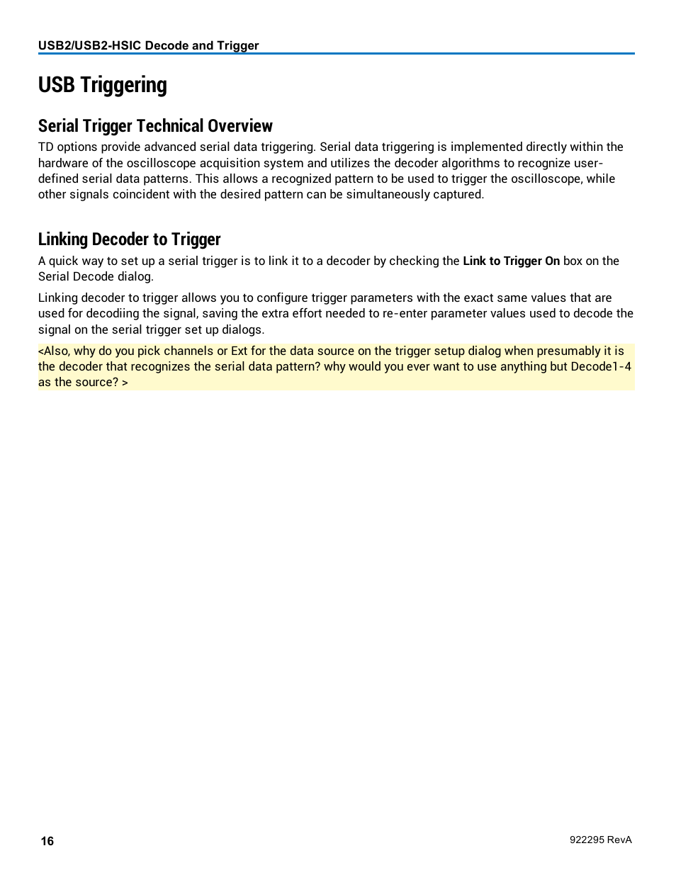 Usb triggering, Serial trigger technical overview, Linking decoder to trigger | Teledyne LeCroy USB2-HSIC Decoder User Manual | Page 18 / 24