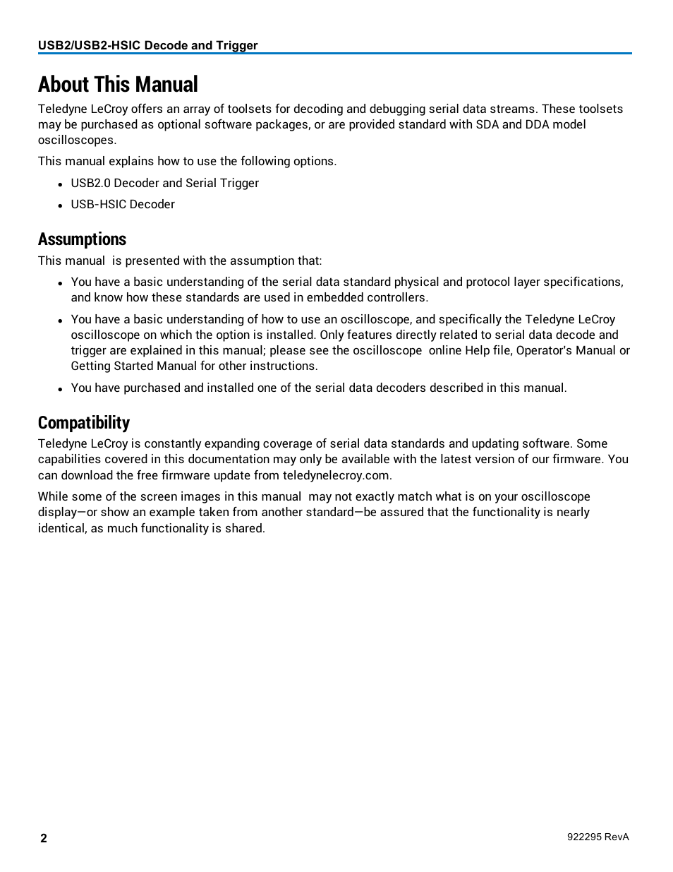 About this manual, Assumptions, Compatibility | Teledyne LeCroy USB2-HSIC Decoder User Manual | Page 4 / 24