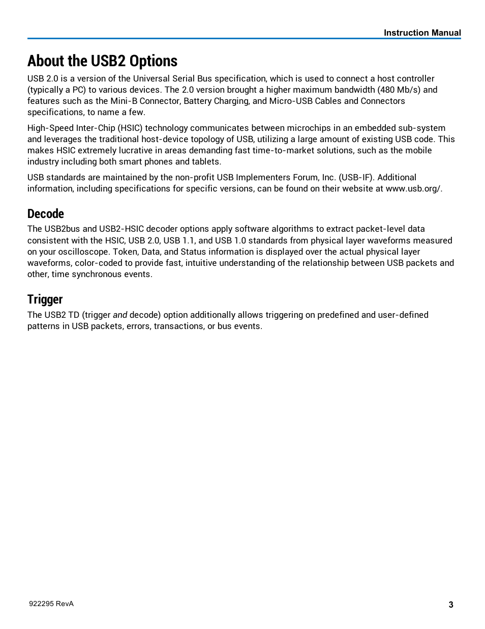 About the usb2 options, Decode, Trigger | Teledyne LeCroy USB2-HSIC Decoder User Manual | Page 5 / 24