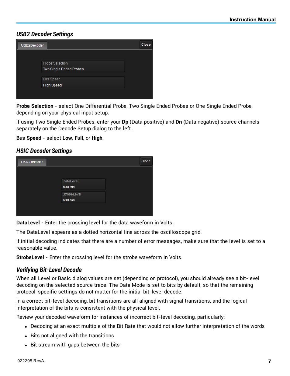 Usb2 decoder settings, Hsic decoder settings, Verifying bit-level decode | Teledyne LeCroy USB2-HSIC Decoder User Manual | Page 9 / 24