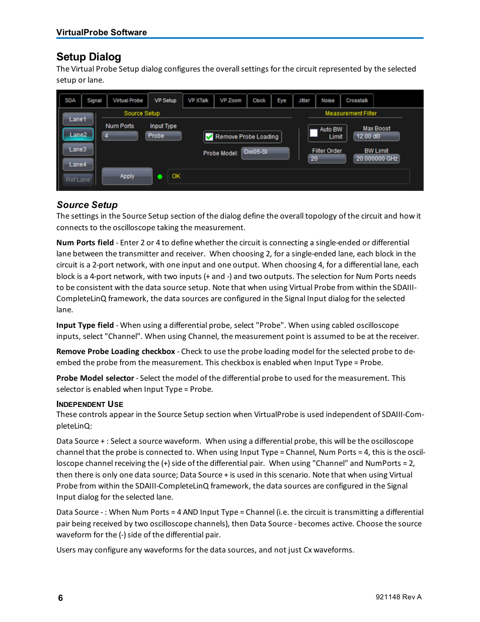 Setup dialog | Teledyne LeCroy VirtualProbe User Manual | Page 8 / 16