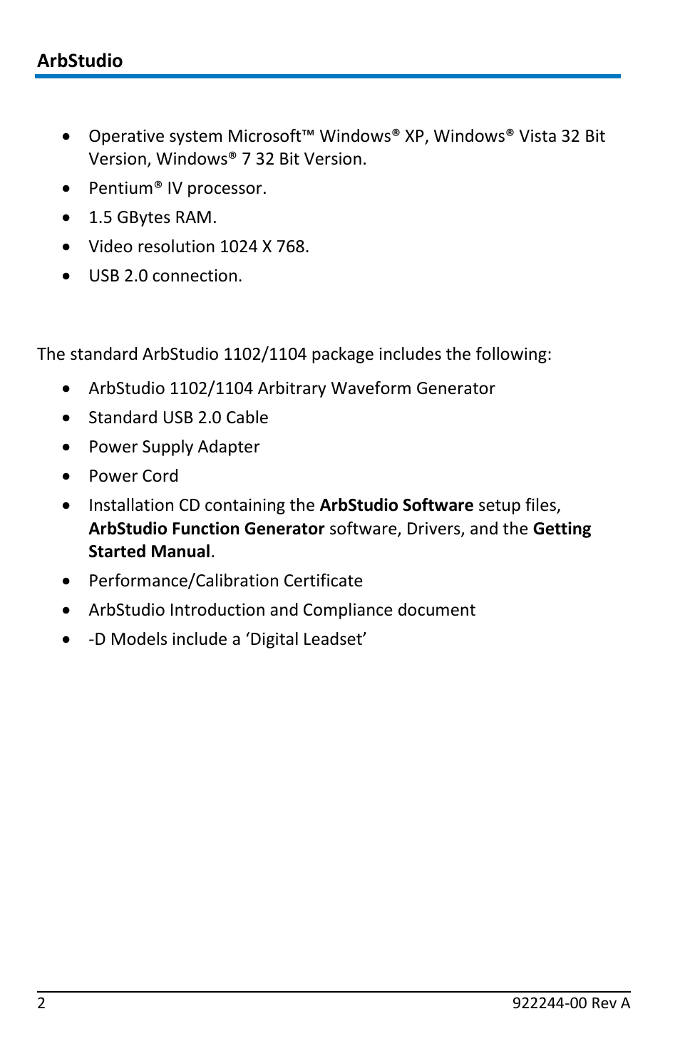 Suggested system requirements, Package contents | Teledyne LeCroy ArbStudio User Manual | Page 10 / 228