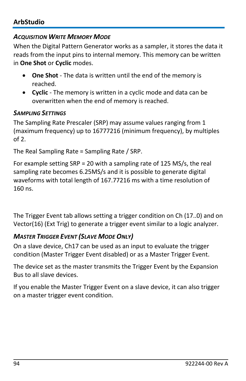 Pattern settings - the trigger event tab | Teledyne LeCroy ArbStudio User Manual | Page 102 / 228