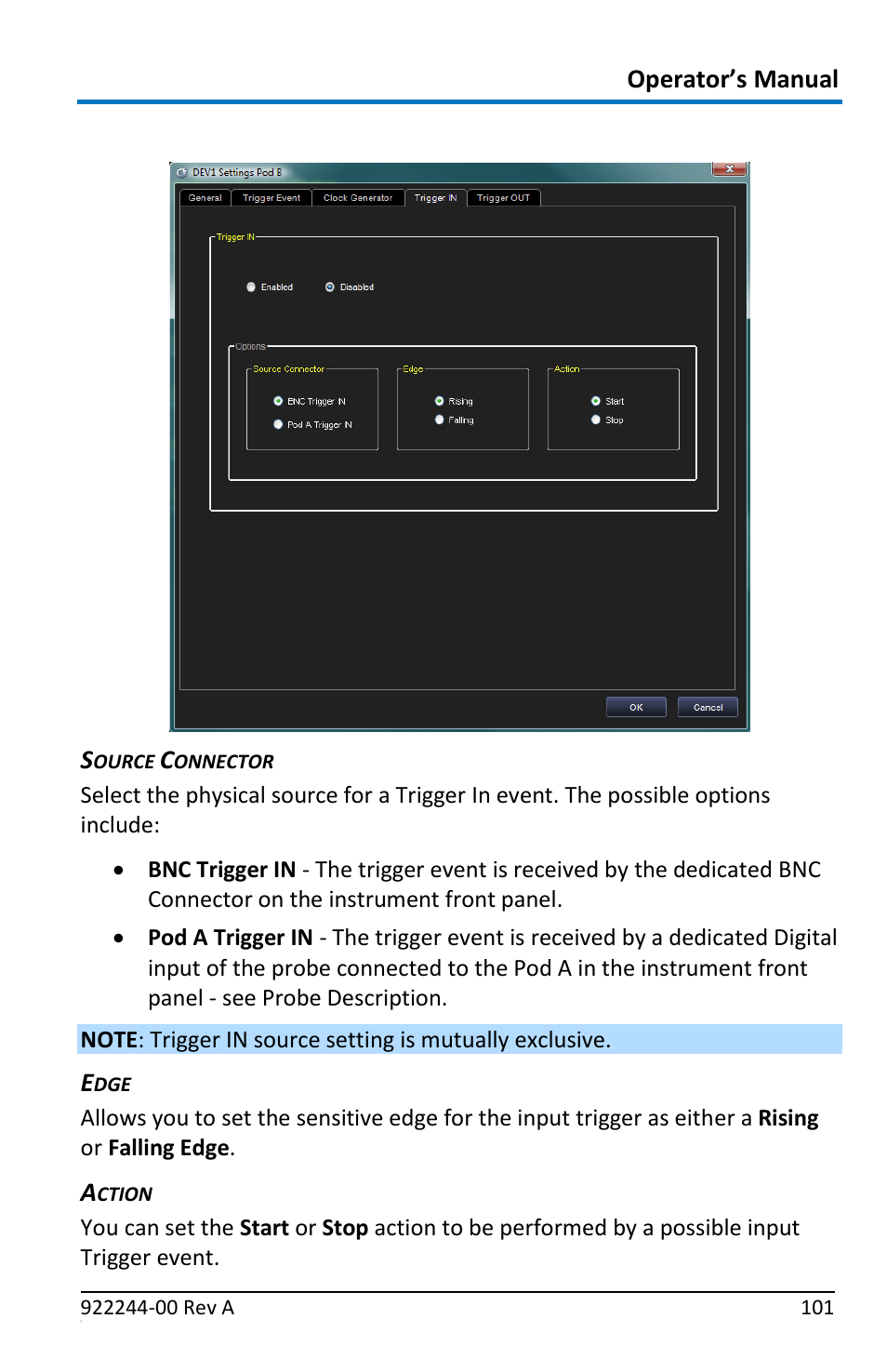 Pattern settings - the trigger in tab | Teledyne LeCroy ArbStudio User Manual | Page 109 / 228