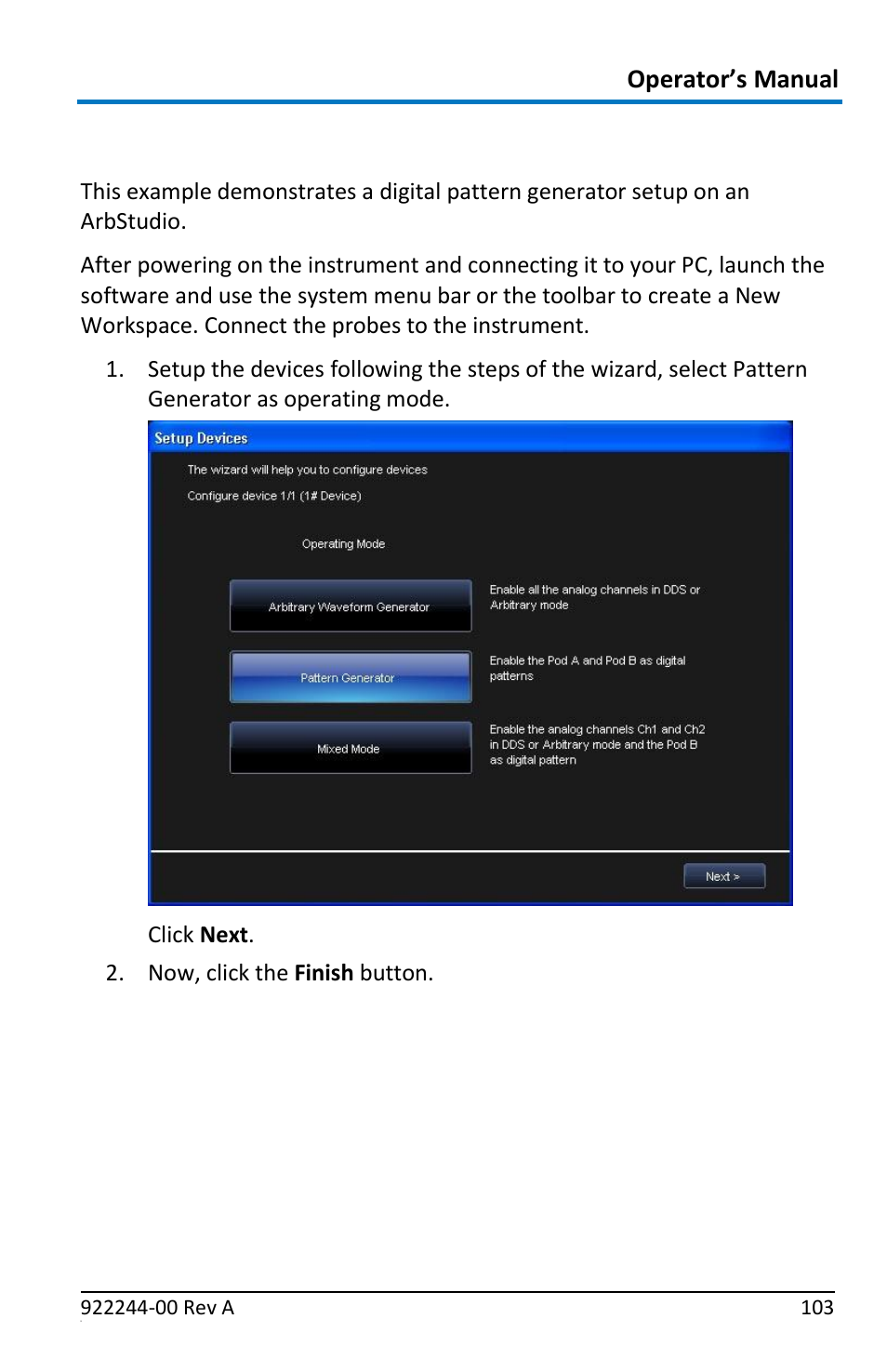 Example - digital pattern generator setup, Operator’s manual | Teledyne LeCroy ArbStudio User Manual | Page 111 / 228