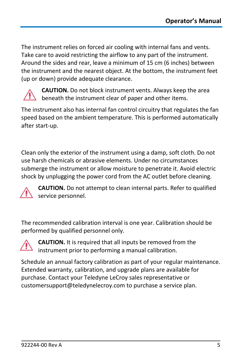 Cooling, Cleaning, Calibration | Teledyne LeCroy ArbStudio User Manual | Page 13 / 228