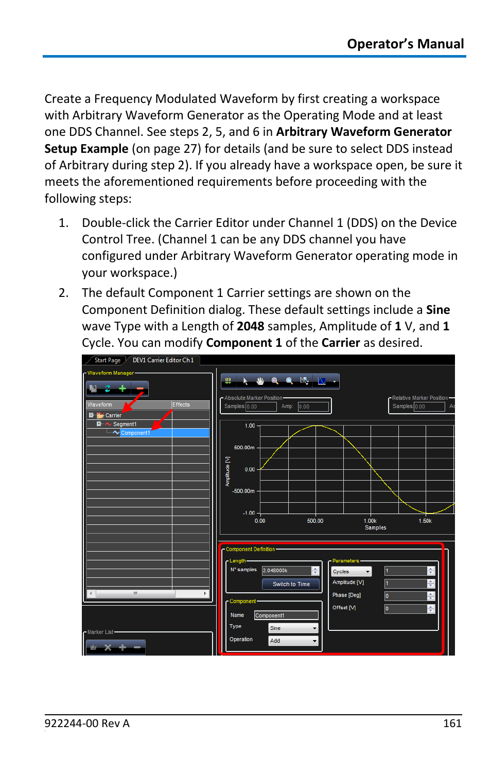 Creating a frequency modulated waveform, Operator’s manual | Teledyne LeCroy ArbStudio User Manual | Page 169 / 228