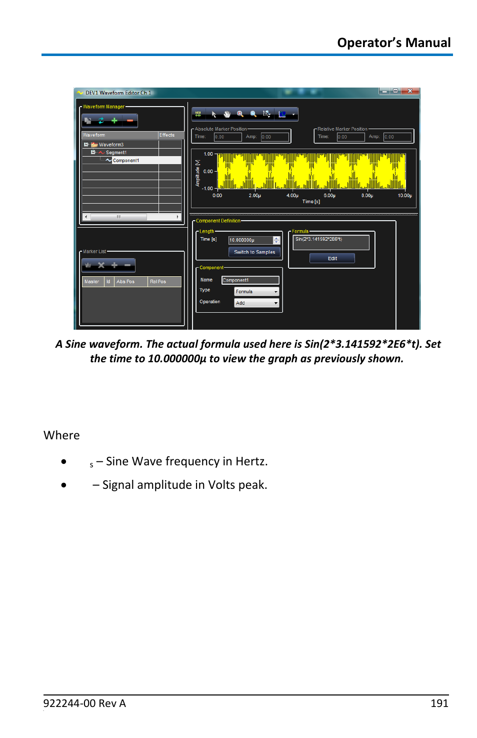 Sine, V*sin(2*pi*t*f, Formula's general format | Teledyne LeCroy ArbStudio User Manual | Page 199 / 228