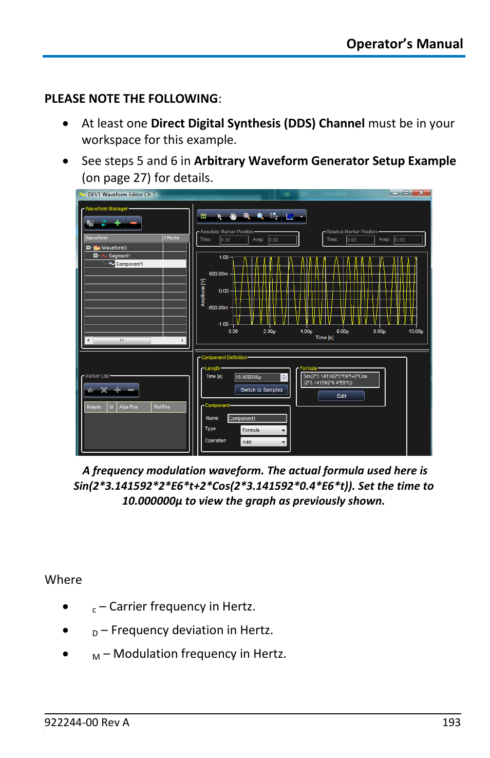 Frequency modulation, Sin (2*pi*t*f, Cos(2*pi*t*f | Formula's general format | Teledyne LeCroy ArbStudio User Manual | Page 201 / 228