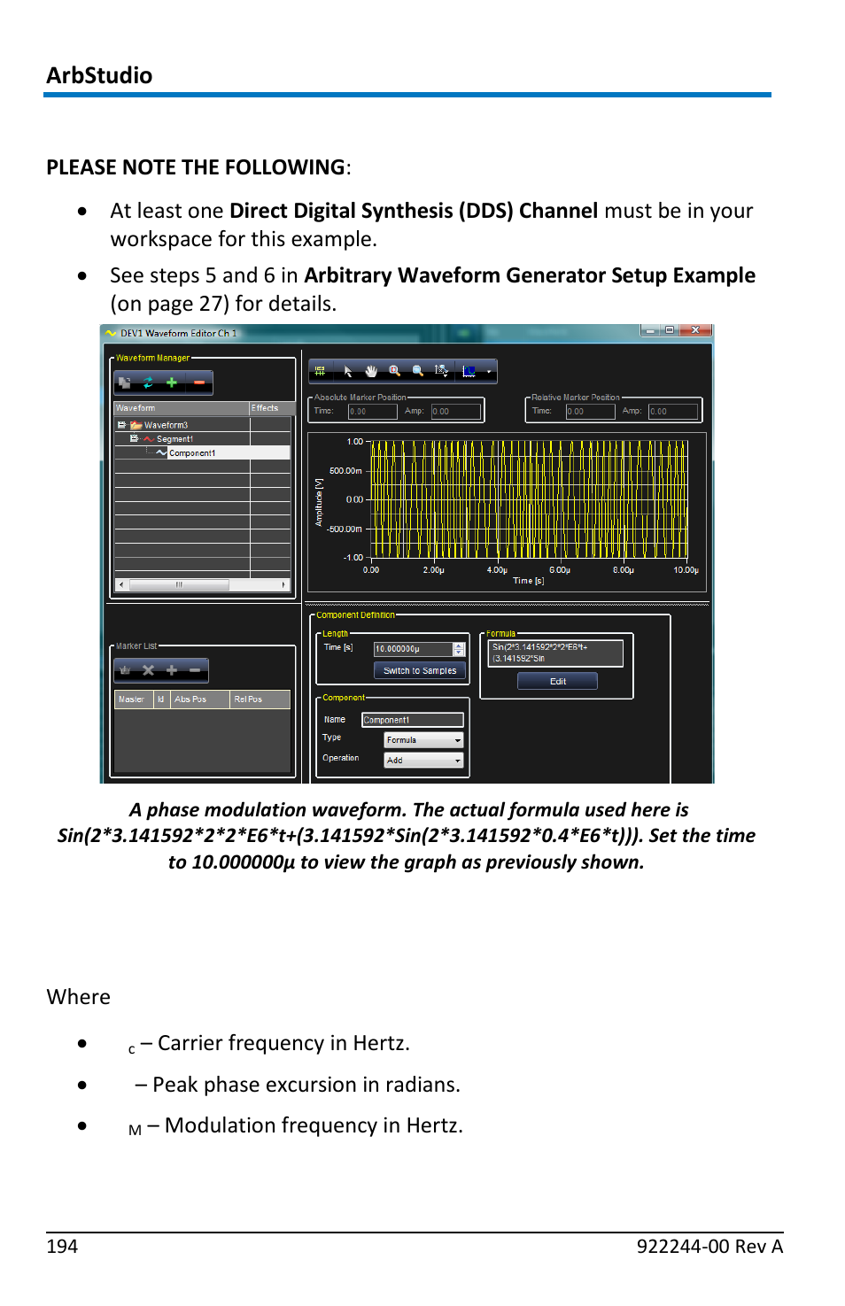 Phase modulation, Sin((2*pi*t*f, K*sin(2*pi*t*f | Formula's general format | Teledyne LeCroy ArbStudio User Manual | Page 202 / 228