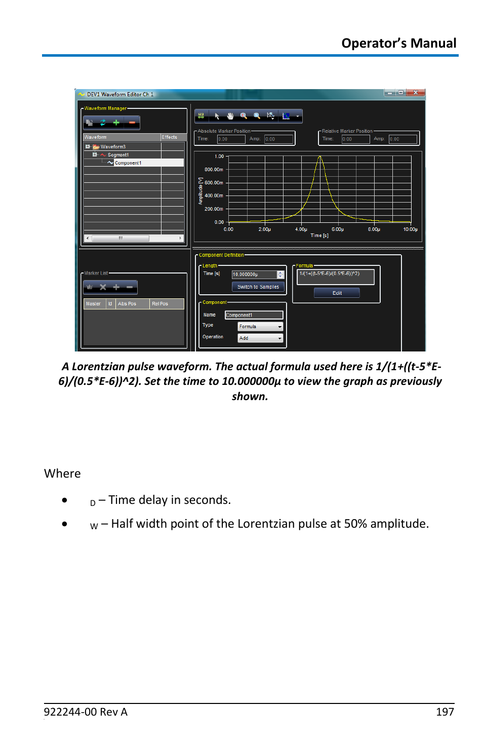 Lorentzian pulse, 1/(1+((t-5*t, Formula's general format | Teledyne LeCroy ArbStudio User Manual | Page 205 / 228