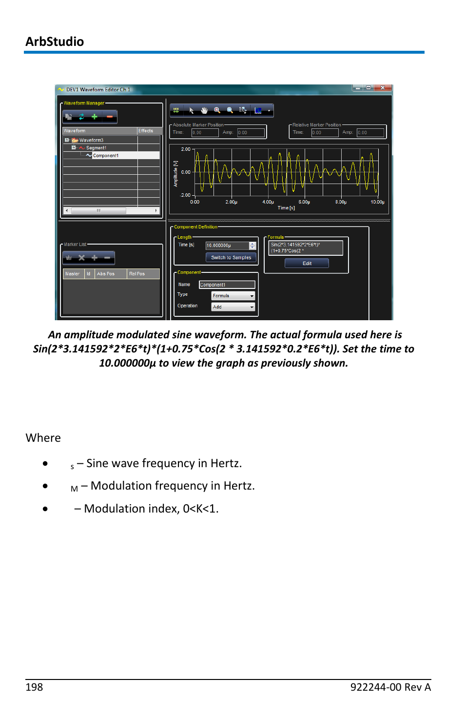 Amplitude modulated sine, Sin(2*pi*t* f, 1+k*cos(2*pi*t*f | Formula's general format | Teledyne LeCroy ArbStudio User Manual | Page 206 / 228