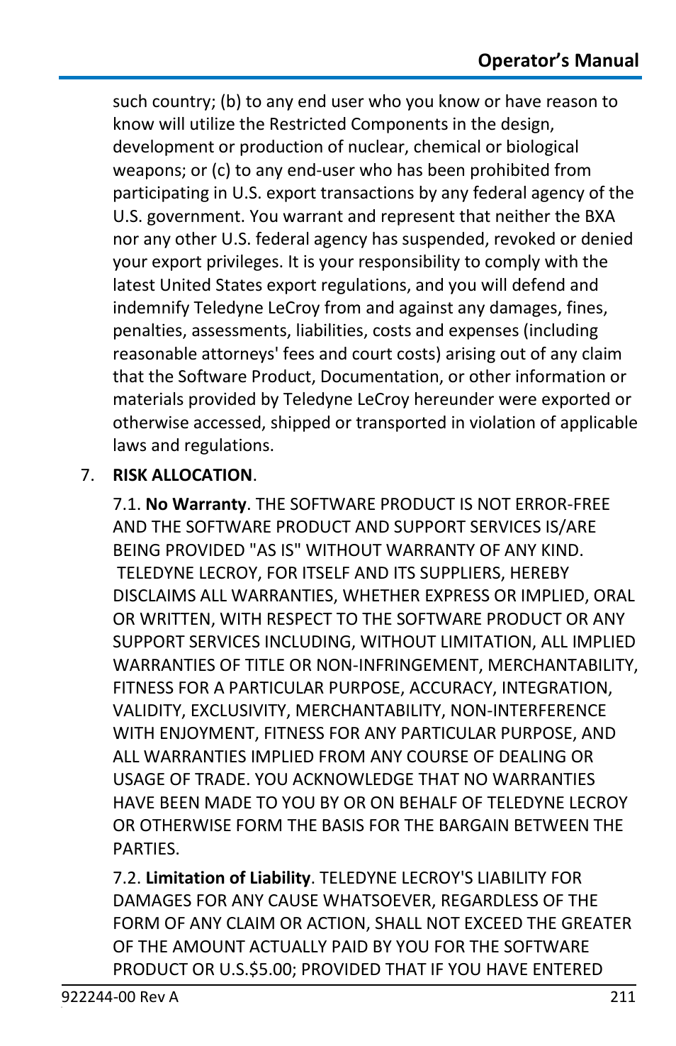 Operator’s manual | Teledyne LeCroy ArbStudio User Manual | Page 219 / 228