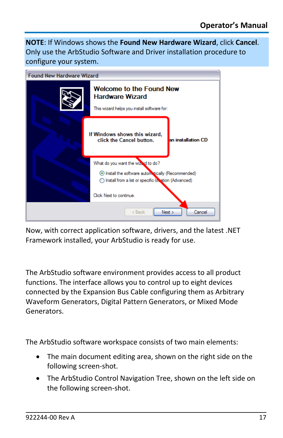 Initial arbstudio software interfaces, Arbstudio workspace | Teledyne LeCroy ArbStudio User Manual | Page 25 / 228