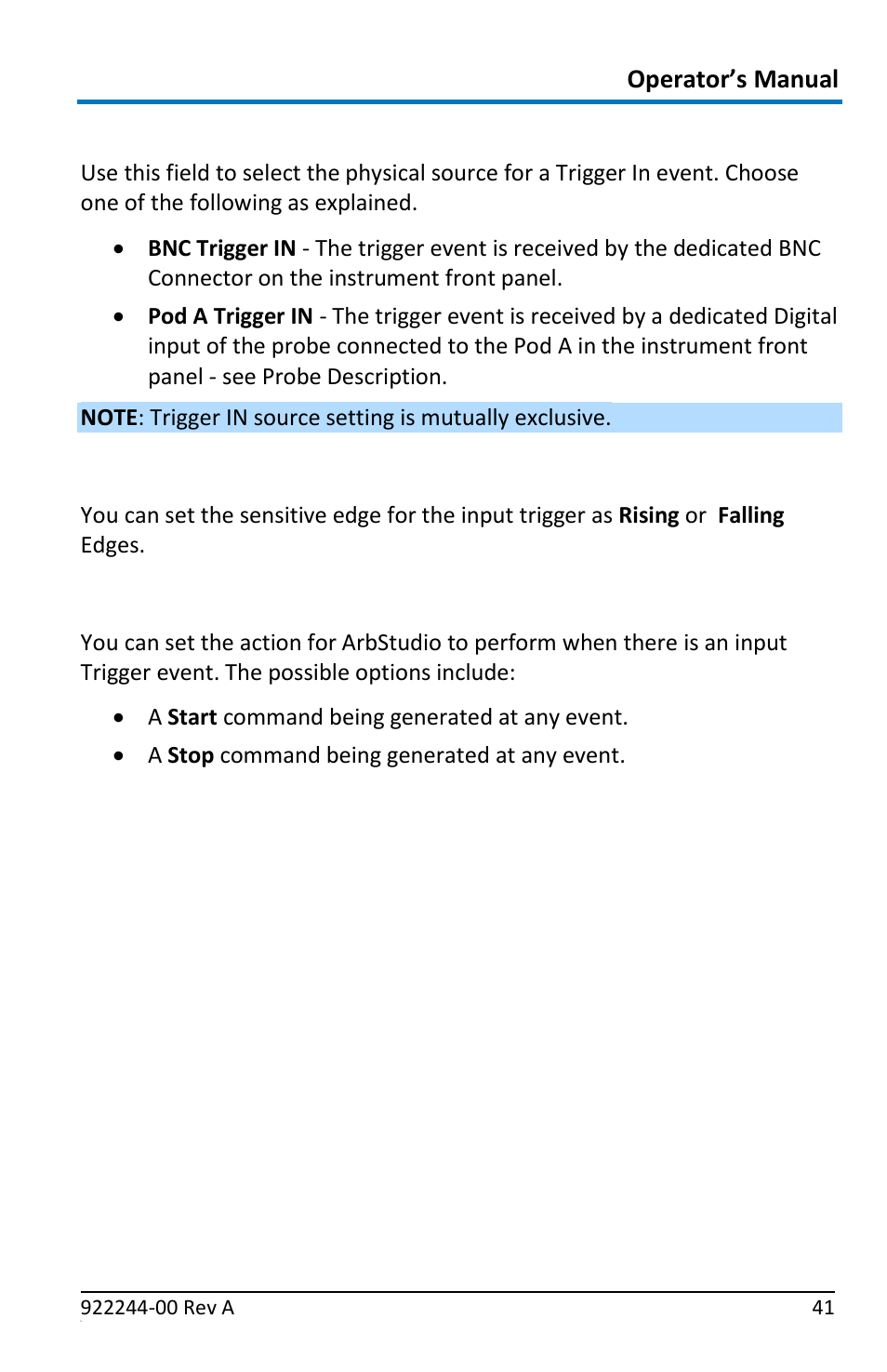 Source connector, Edge, Action | Teledyne LeCroy ArbStudio User Manual | Page 49 / 228