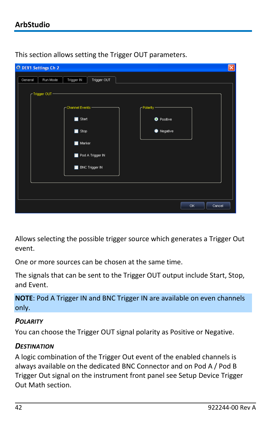 Channel settings - trigger out tab, Trigger out source | Teledyne LeCroy ArbStudio User Manual | Page 50 / 228