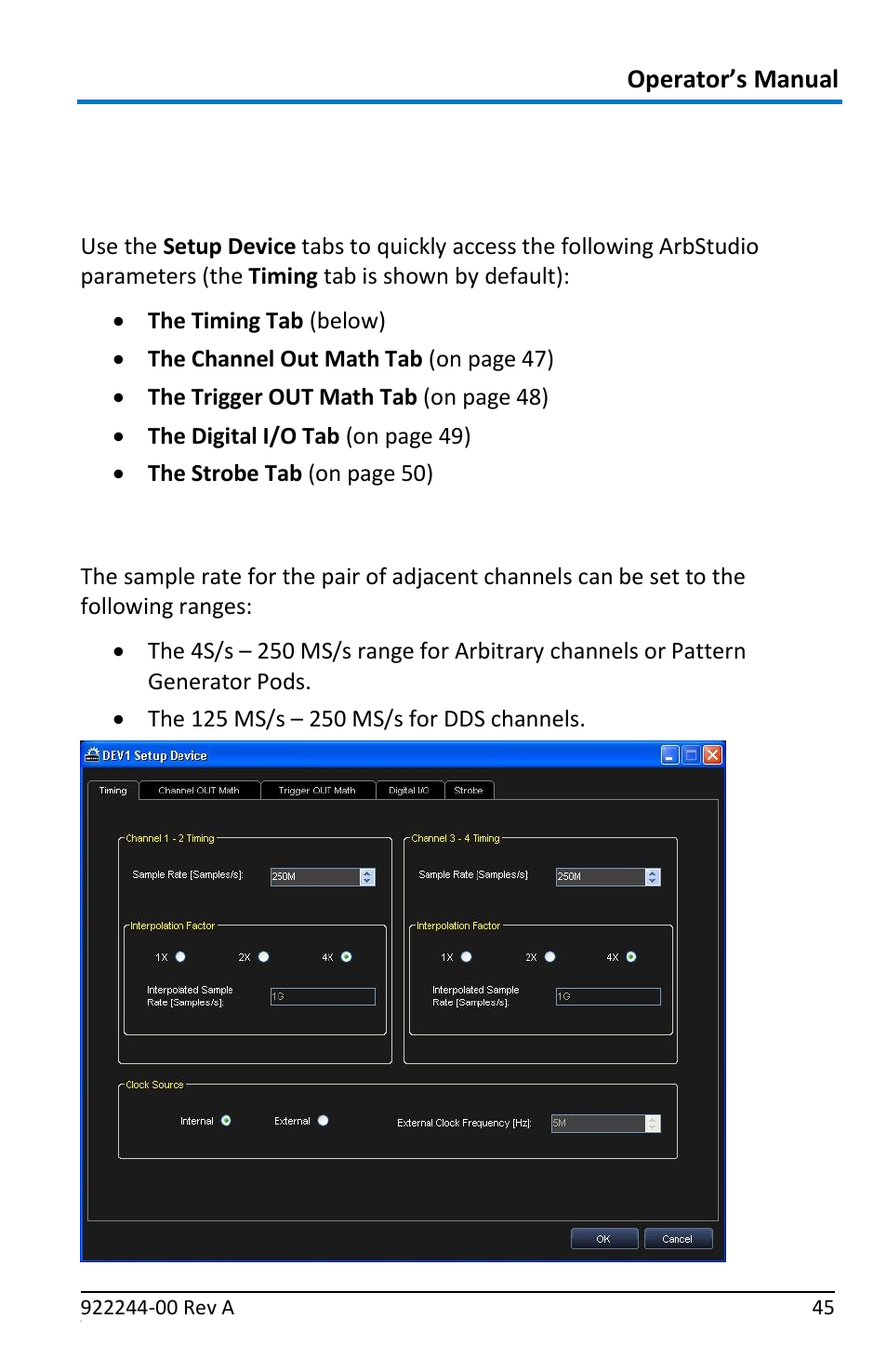 Setup device, Timing tab, Setup device overview | Teledyne LeCroy ArbStudio User Manual | Page 53 / 228