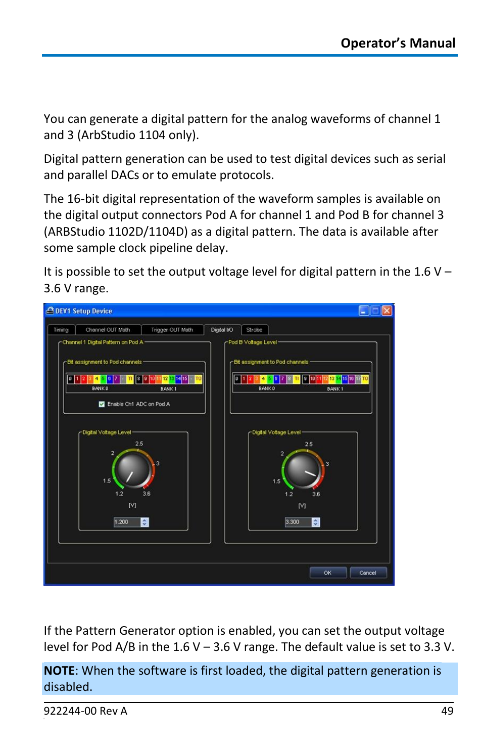 Digital i/o tab, Arbitrary/dds channels, Pattern generator | Teledyne LeCroy ArbStudio User Manual | Page 57 / 228