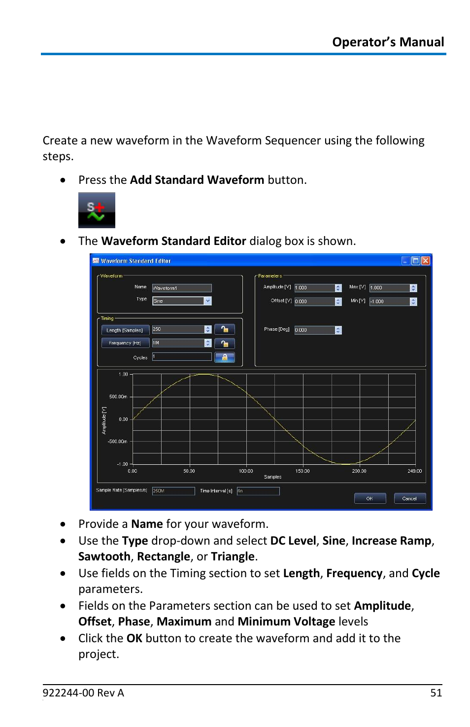 The waveform sequencer - analog, Creating standard and advanced waveforms, Creating a standard waveform | Teledyne LeCroy ArbStudio User Manual | Page 59 / 228