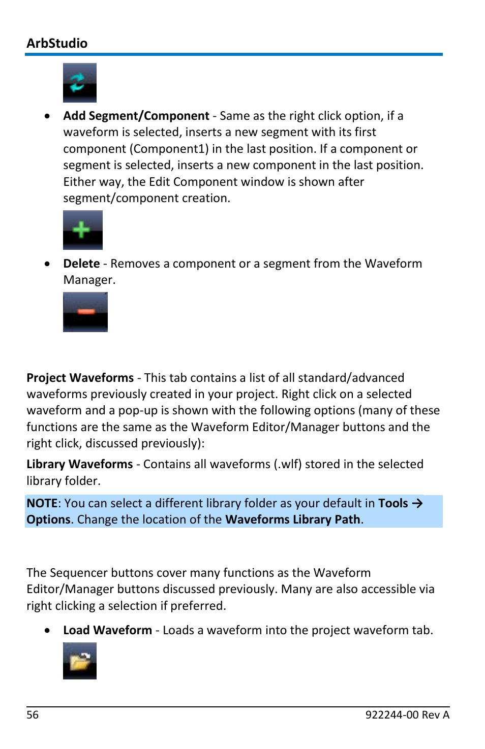 Available waveforms from the waveform display, Waveform sequencer buttons | Teledyne LeCroy ArbStudio User Manual | Page 64 / 228