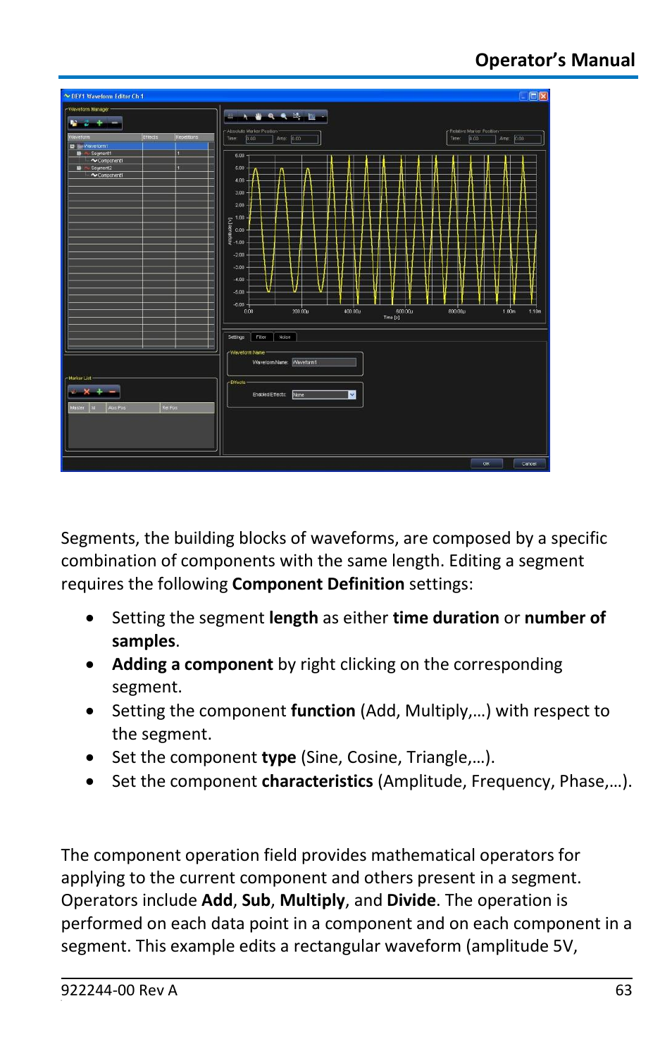 Segment editing, Component operation field | Teledyne LeCroy ArbStudio User Manual | Page 71 / 228