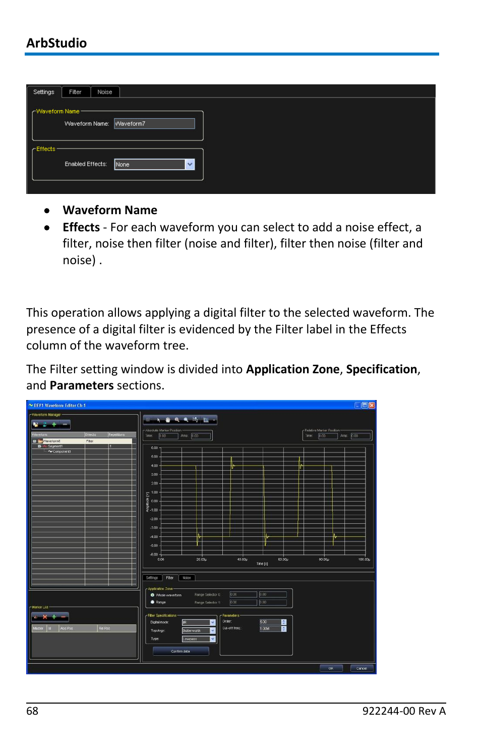 Settings, Filter settings | Teledyne LeCroy ArbStudio User Manual | Page 76 / 228