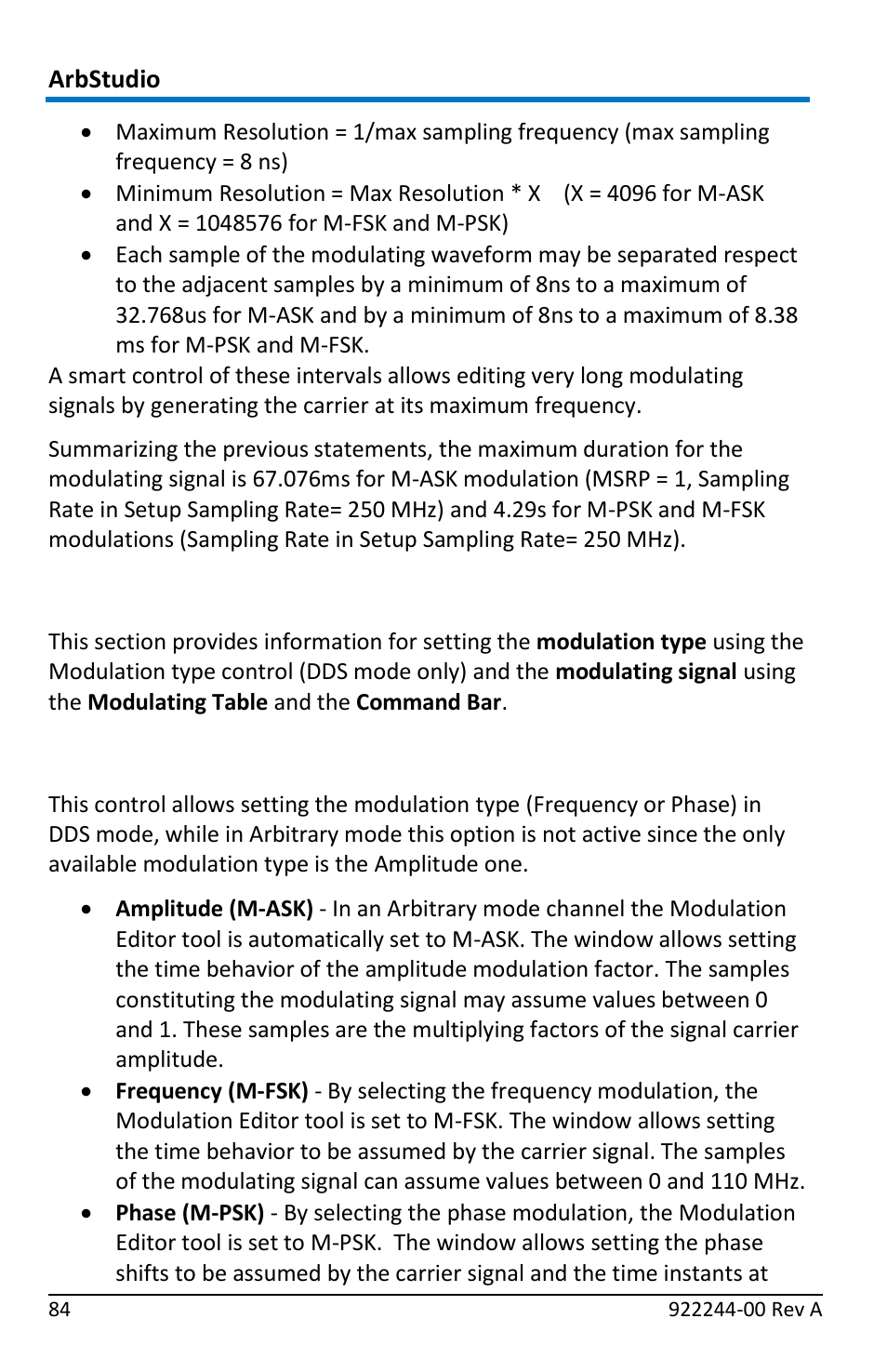 Edit modulation rule, Modulation type | Teledyne LeCroy ArbStudio User Manual | Page 92 / 228