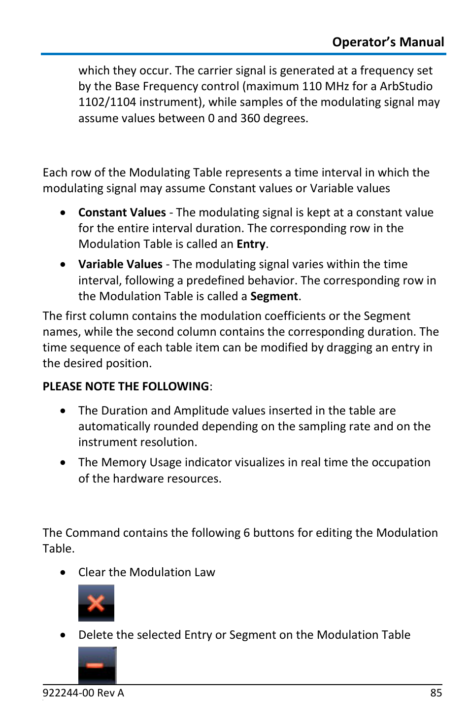 Modulating table, Command bar | Teledyne LeCroy ArbStudio User Manual | Page 93 / 228