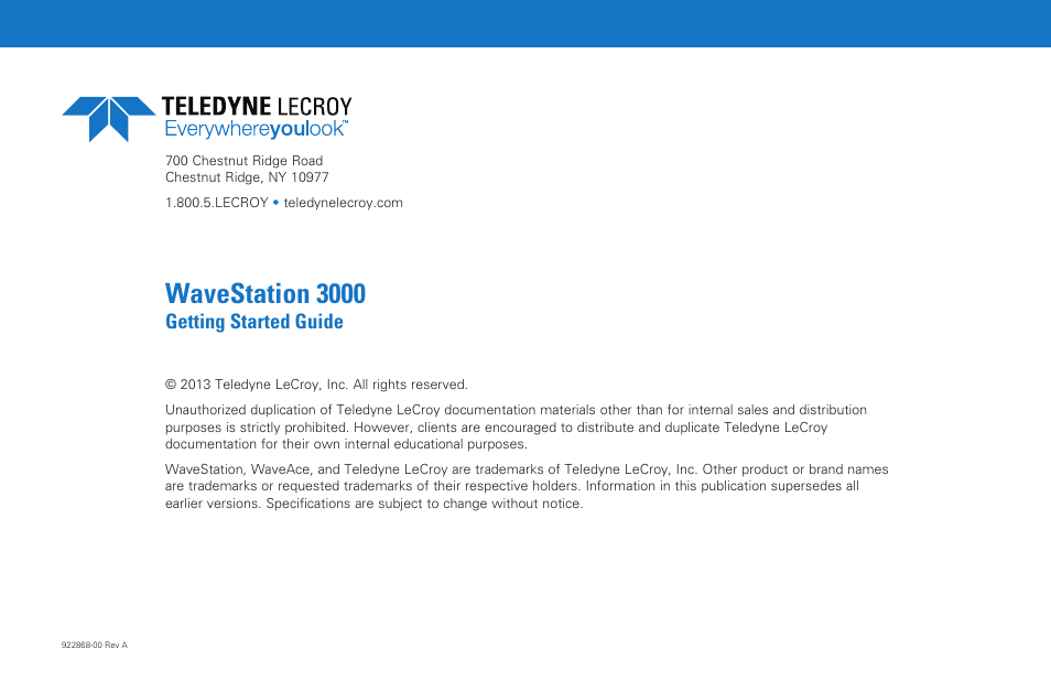 Wavestation 3000, Getting started guide | Teledyne LeCroy WaveStation 3000 Getting Started Guide User Manual | Page 2 / 12