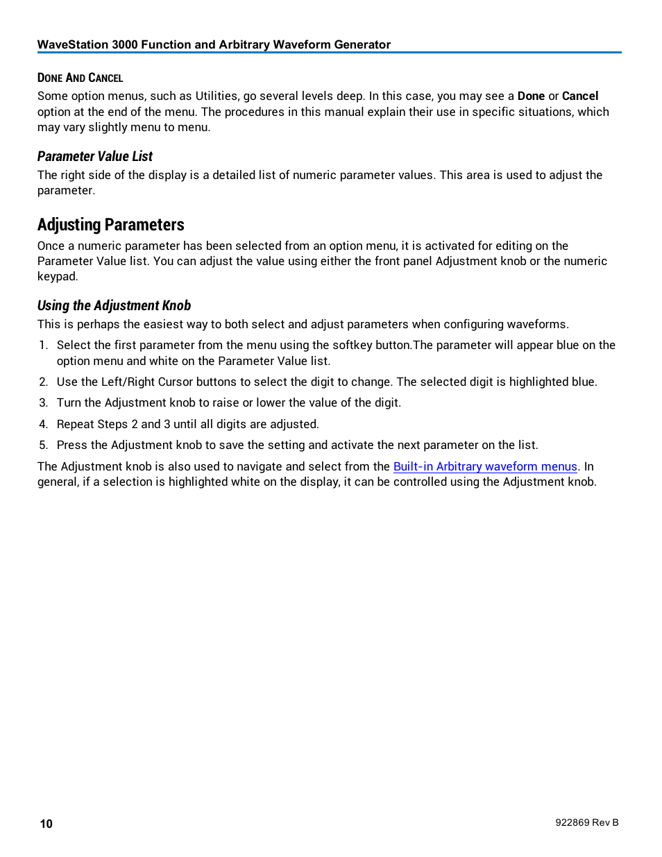 Adjusting parameters | Teledyne LeCroy WaveStation 3000 Operators Manual User Manual | Page 16 / 58