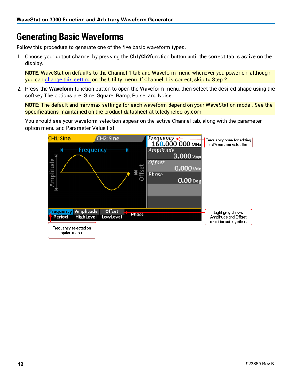 Generating basic waveforms | Teledyne LeCroy WaveStation 3000 Operators Manual User Manual | Page 18 / 58