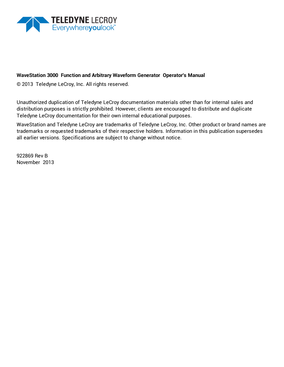 Teledyne LeCroy WaveStation 3000 Operators Manual User Manual | Page 2 / 58