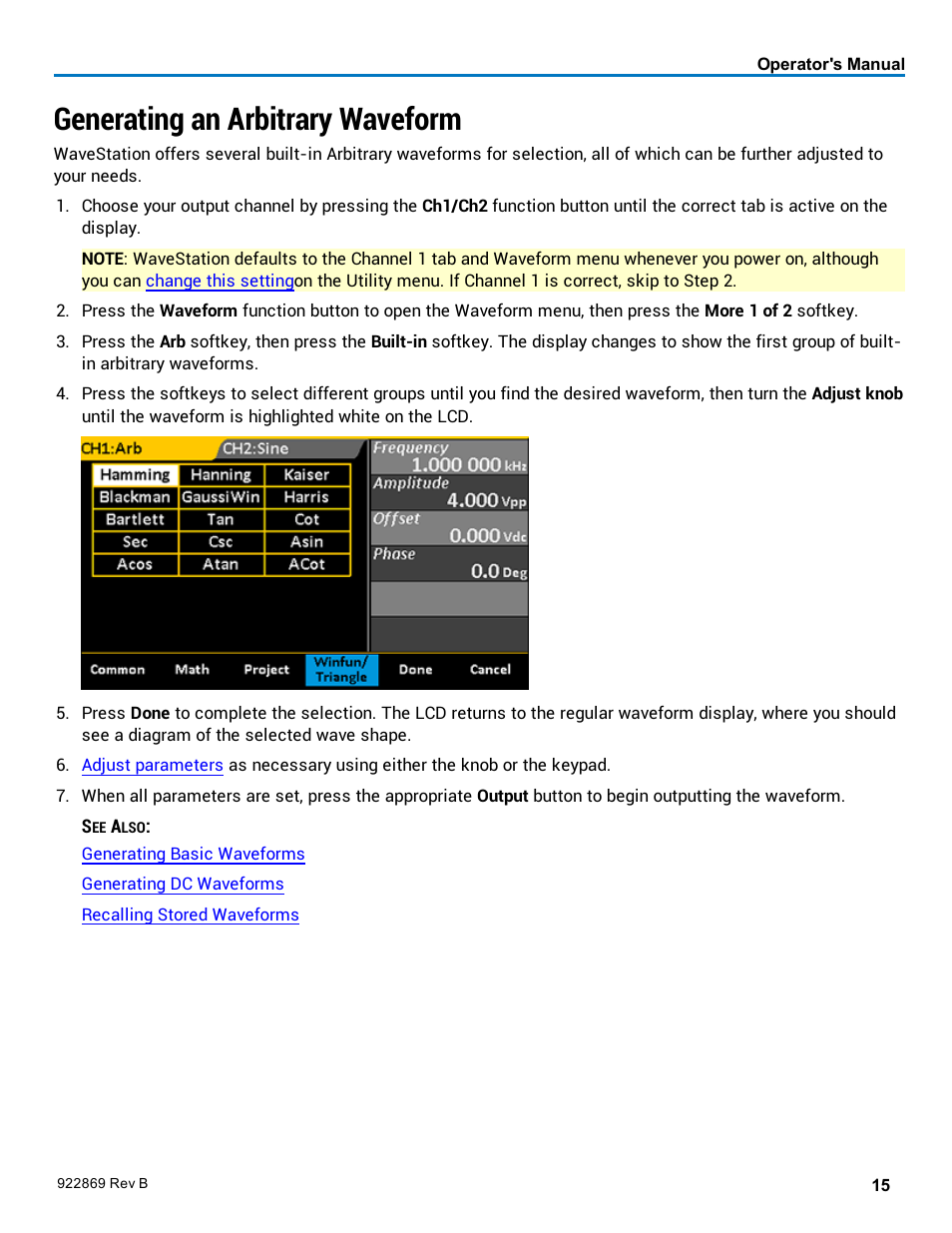 Generating an arbitrary waveform, Generating arbitrary waveforms | Teledyne LeCroy WaveStation 3000 Operators Manual User Manual | Page 21 / 58
