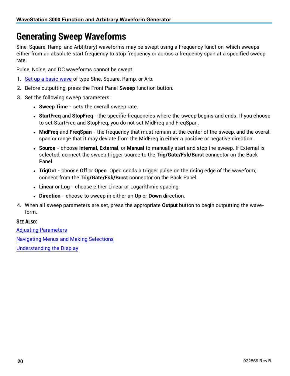 Generating sweep waveforms, Sweep | Teledyne LeCroy WaveStation 3000 Operators Manual User Manual | Page 26 / 58