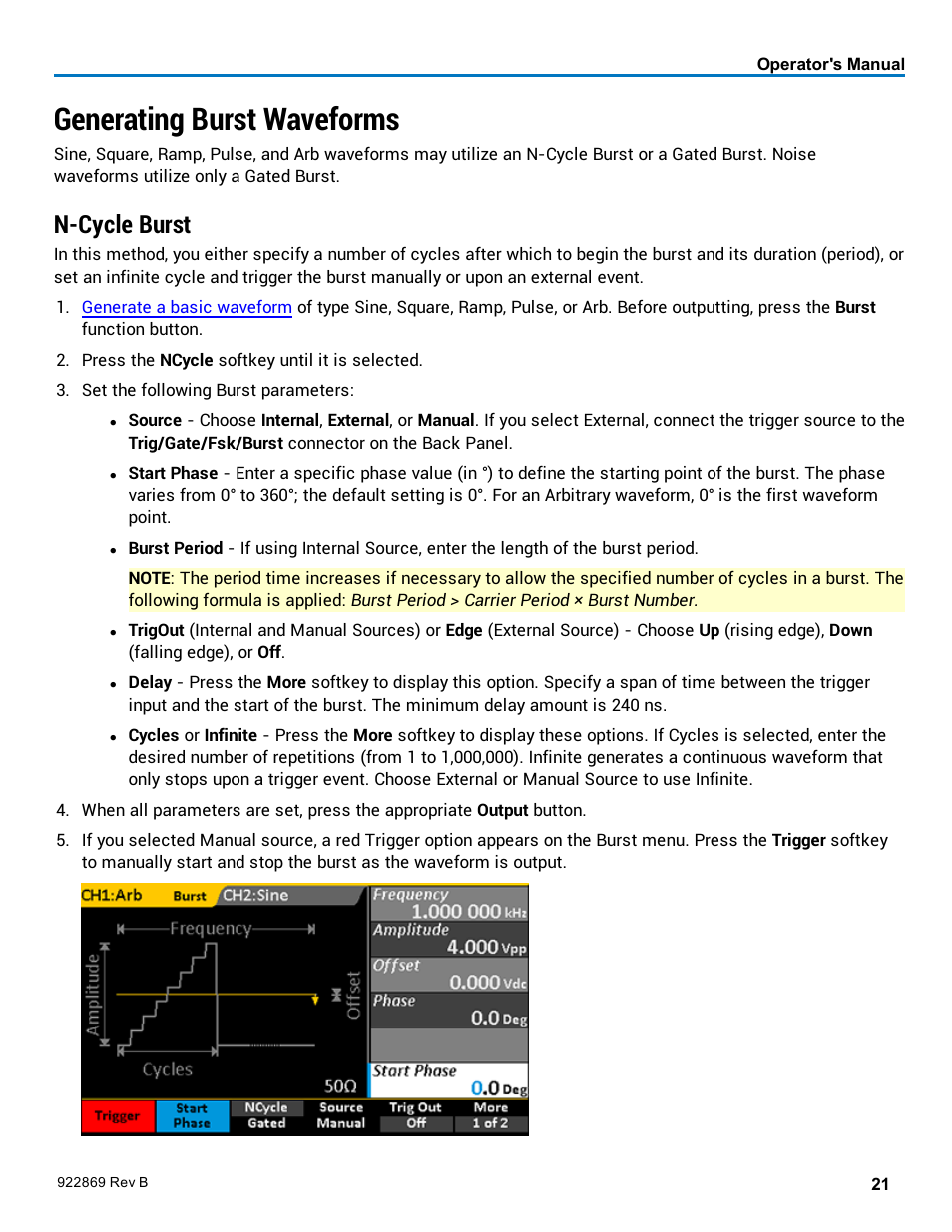 Generating burst waveforms, N-cycle burst, Burst | Teledyne LeCroy WaveStation 3000 Operators Manual User Manual | Page 27 / 58