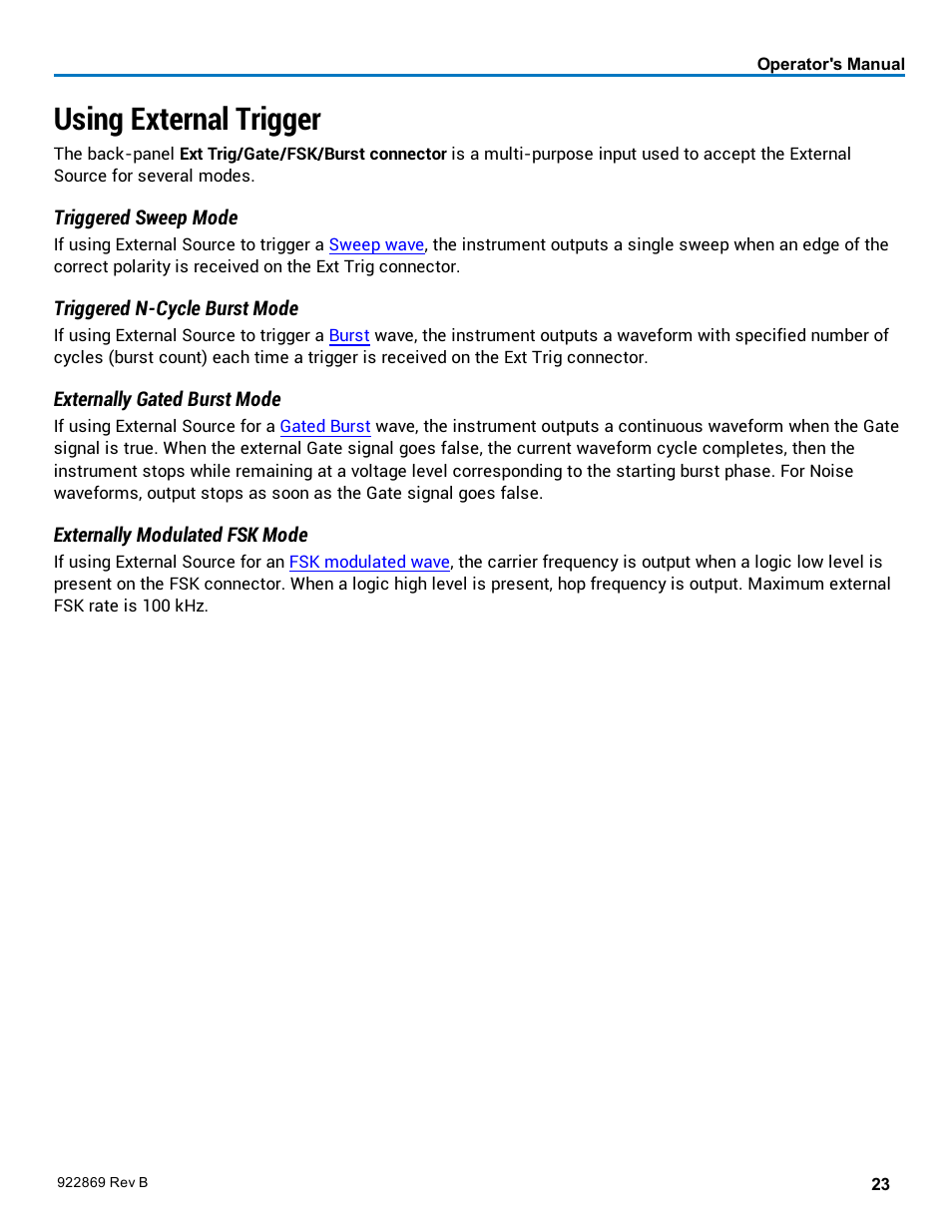 Using external trigger | Teledyne LeCroy WaveStation 3000 Operators Manual User Manual | Page 29 / 58