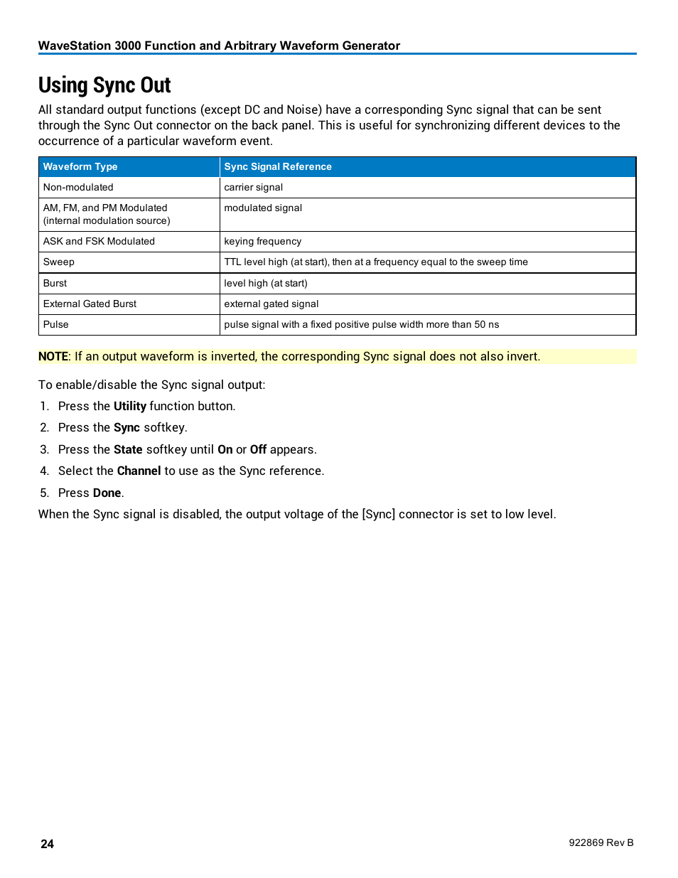 Using sync out | Teledyne LeCroy WaveStation 3000 Operators Manual User Manual | Page 30 / 58