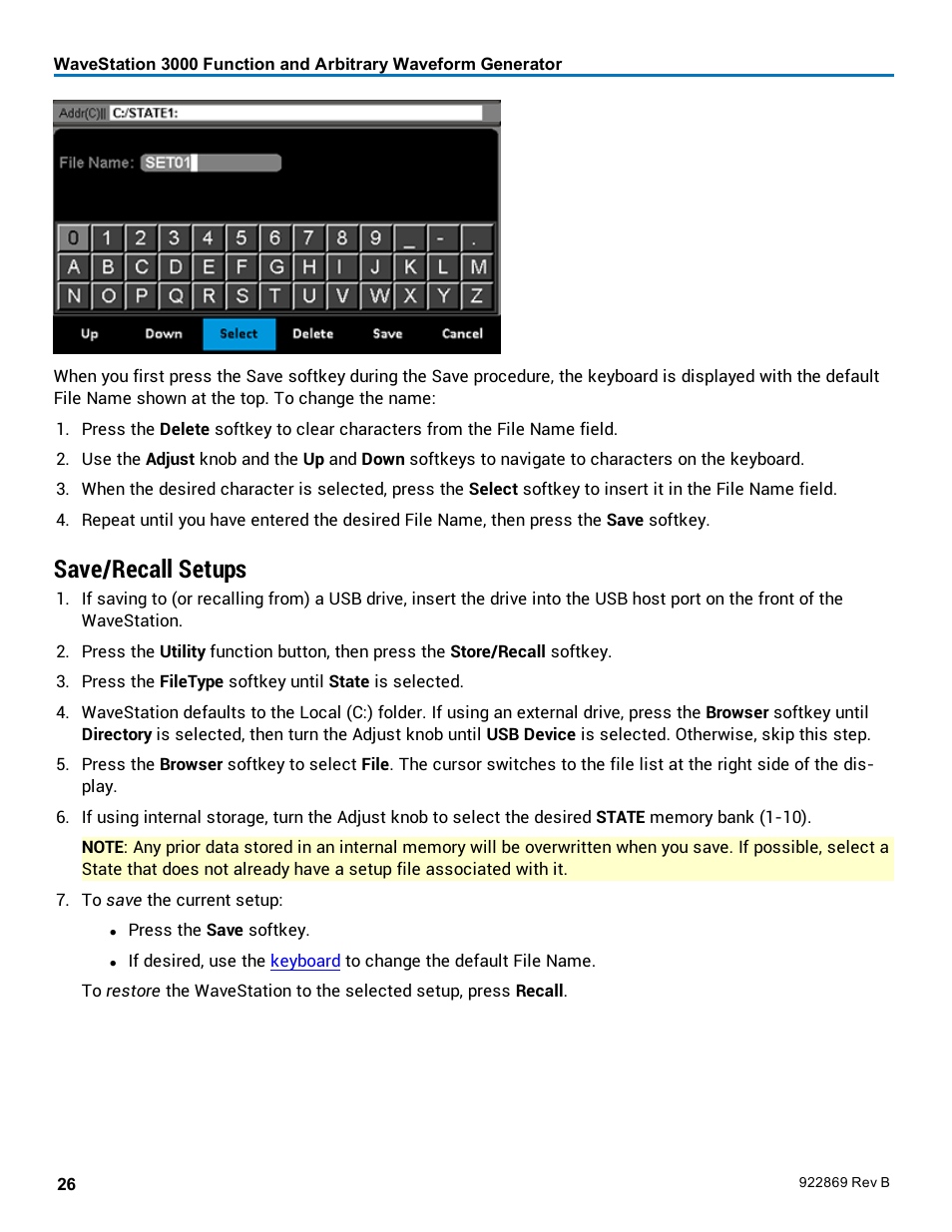 Save/recall setups | Teledyne LeCroy WaveStation 3000 Operators Manual User Manual | Page 32 / 58