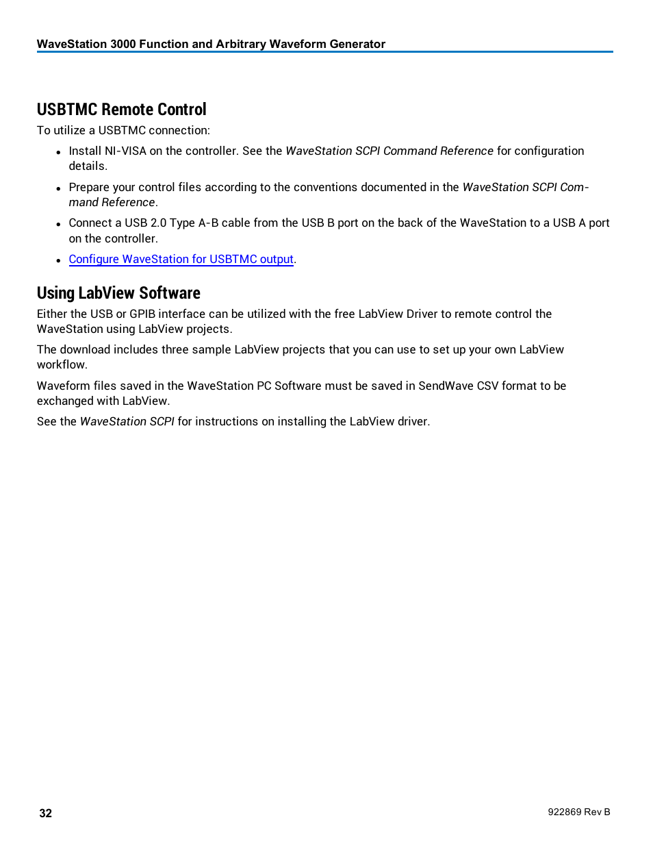 Usbtmc remote control, Using labview software | Teledyne LeCroy WaveStation 3000 Operators Manual User Manual | Page 38 / 58