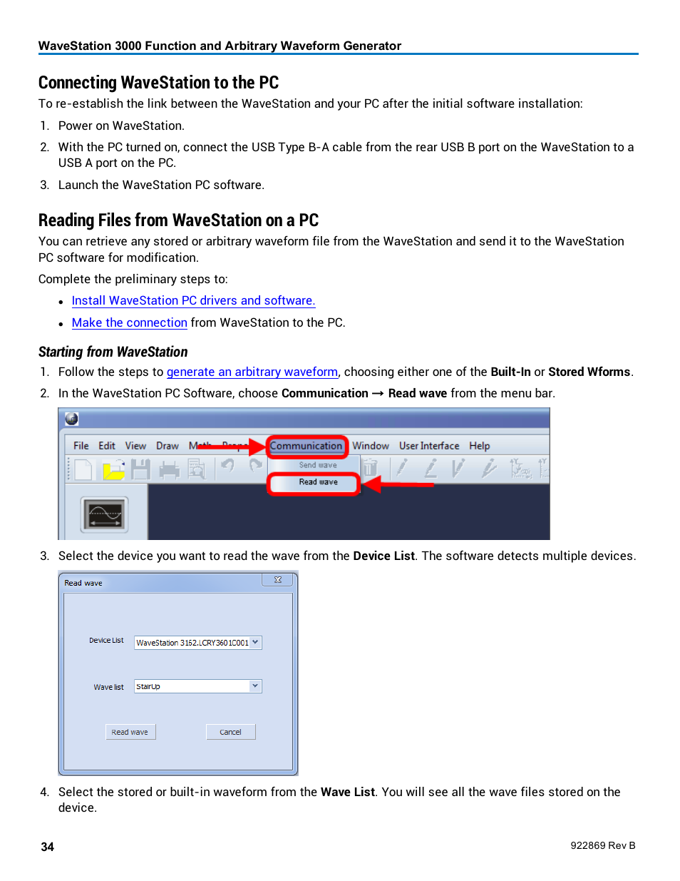 Connecting wavestation to the pc, Reading files from wavestation on a pc | Teledyne LeCroy WaveStation 3000 Operators Manual User Manual | Page 40 / 58