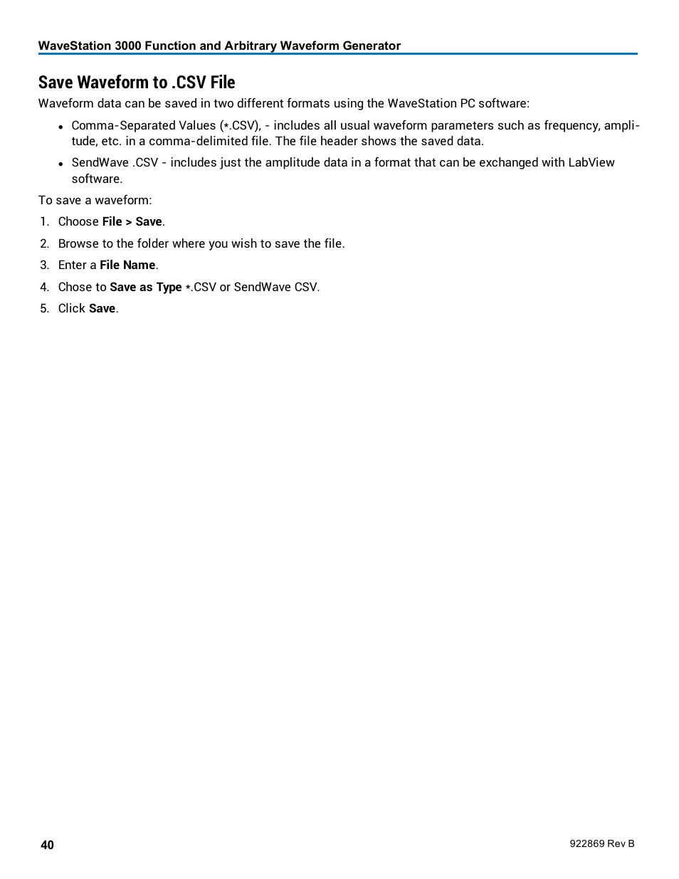 Save waveform to .csv file | Teledyne LeCroy WaveStation 3000 Operators Manual User Manual | Page 46 / 58