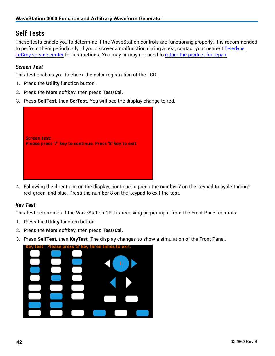 Self tests | Teledyne LeCroy WaveStation 3000 Operators Manual User Manual | Page 48 / 58
