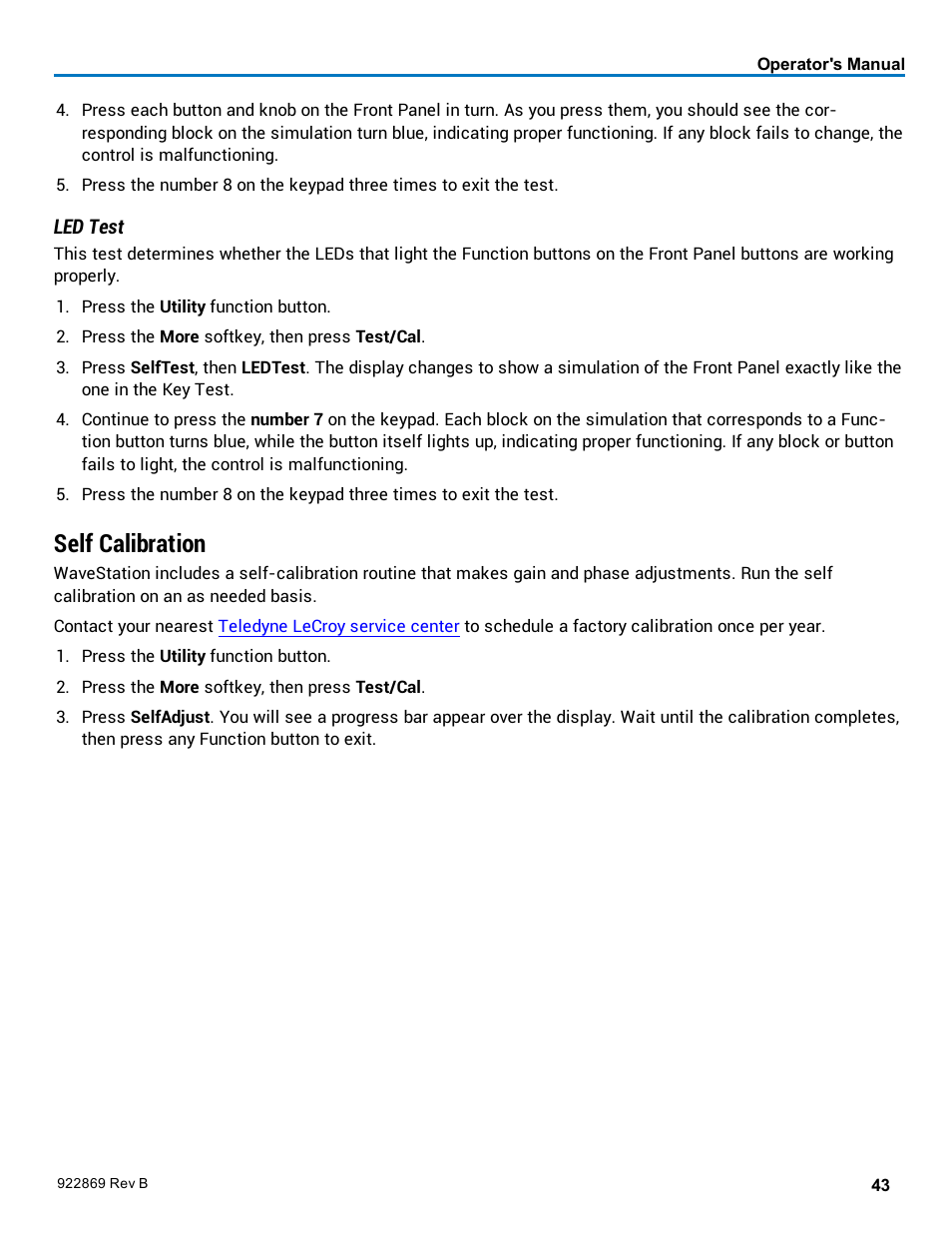 Self calibration | Teledyne LeCroy WaveStation 3000 Operators Manual User Manual | Page 49 / 58
