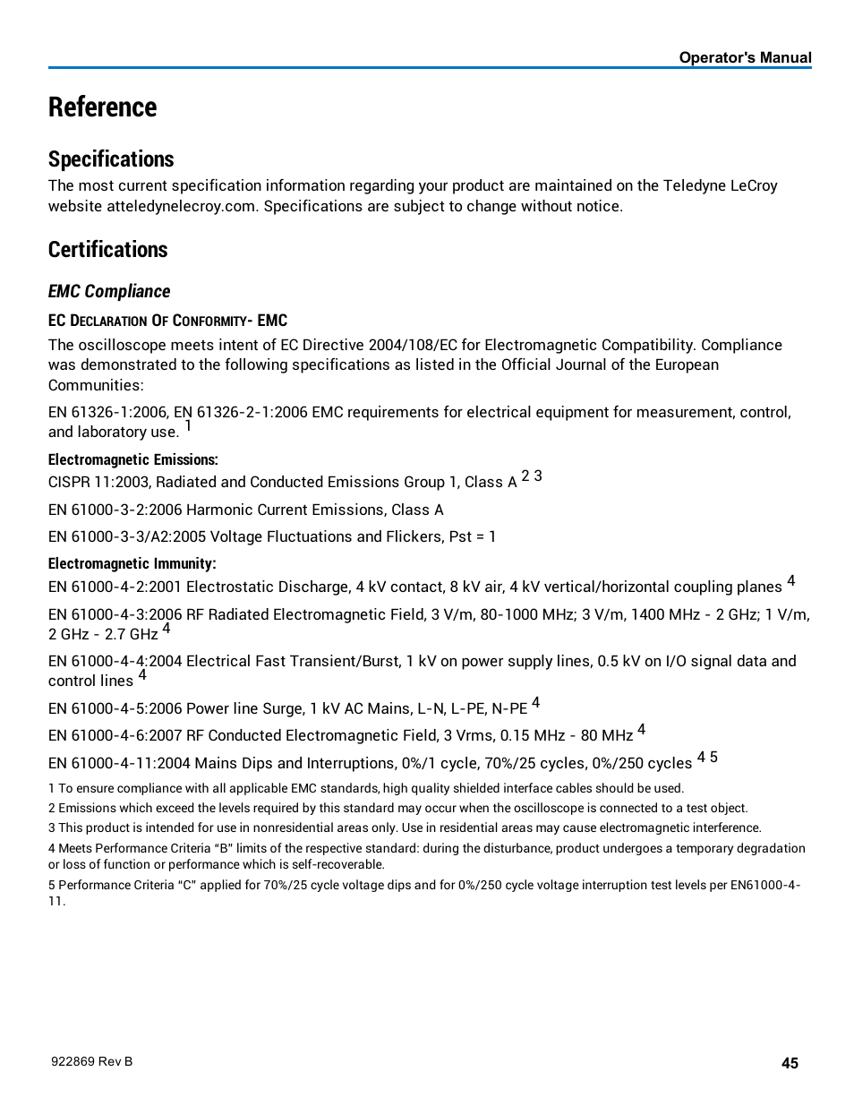 Reference, Specifications, Certifications | Teledyne LeCroy WaveStation 3000 Operators Manual User Manual | Page 51 / 58