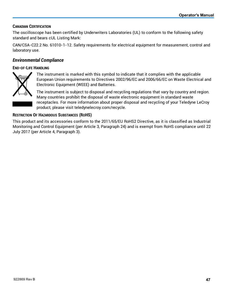 Environmental compliance | Teledyne LeCroy WaveStation 3000 Operators Manual User Manual | Page 53 / 58