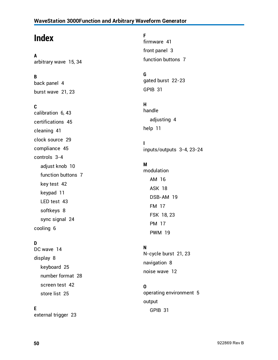 Index | Teledyne LeCroy WaveStation 3000 Operators Manual User Manual | Page 56 / 58