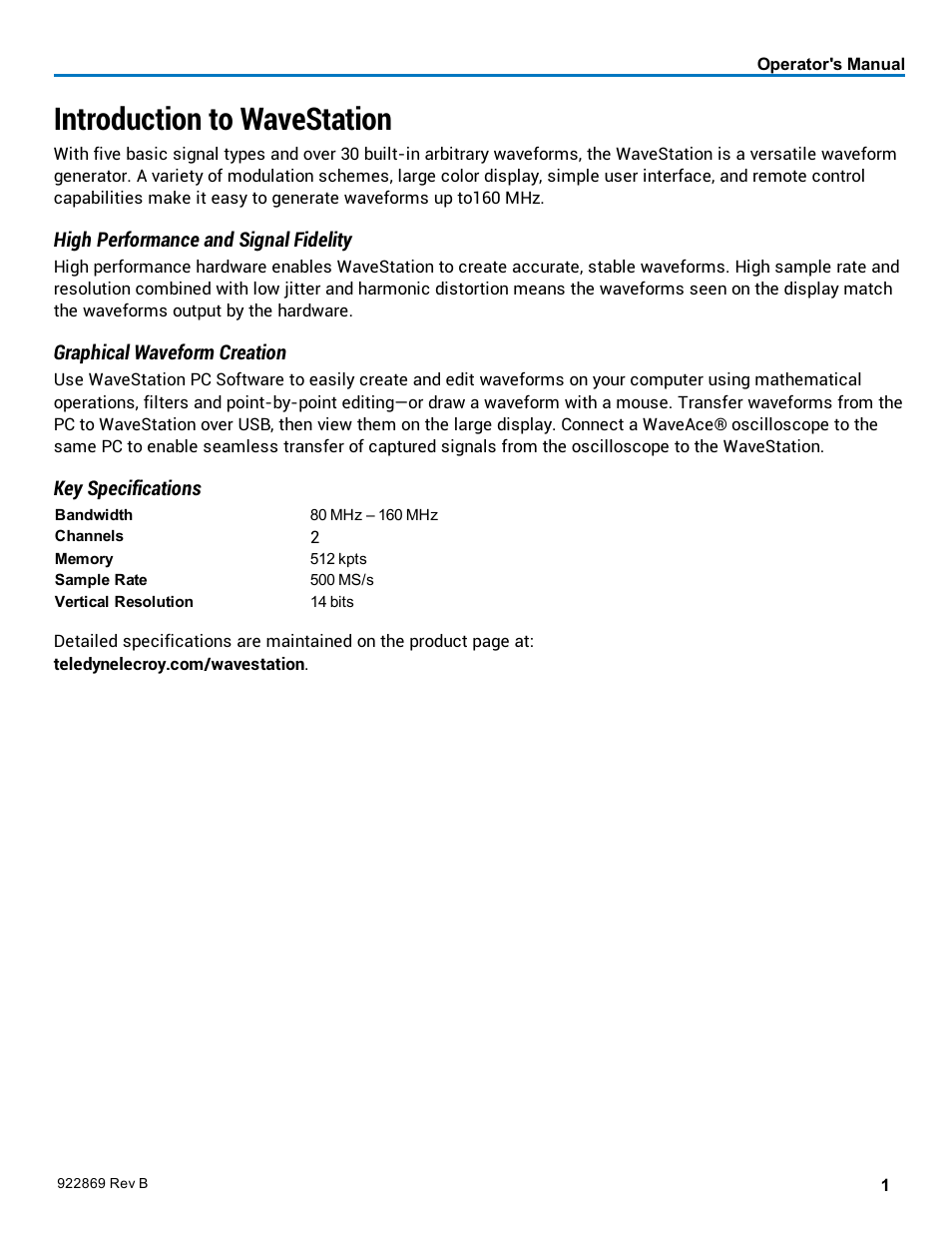 Introduction to wavestation | Teledyne LeCroy WaveStation 3000 Operators Manual User Manual | Page 7 / 58