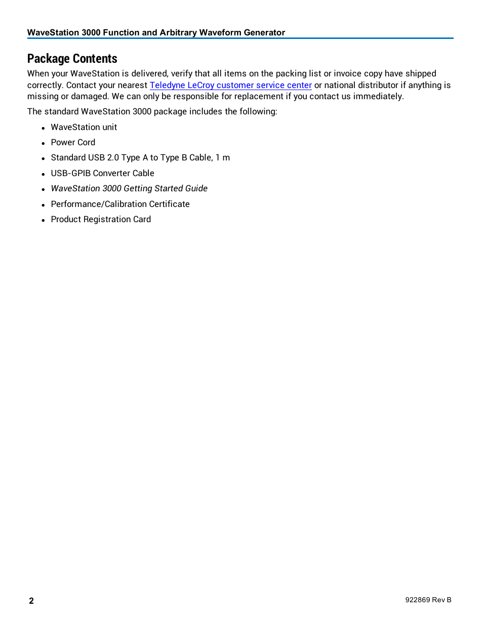 Package contents | Teledyne LeCroy WaveStation 3000 Operators Manual User Manual | Page 8 / 58